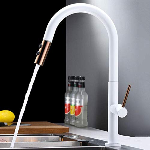 Ausziehbarer Wasserhahn für Küchenspüle, Messing, heiß und kalt, schwenkbar, 2 Modi, einziehbare Küchenarmaturen, modernes weißes Design für einfache Reinigung Ausziehbarer Wasserhahn für Küchenspüle, Messing, heiß und kalt, schwenkbar, 2 Modi, einziehbare Küchenarmaturen, modernes weißes Design für einfache Reinigung von Generisch