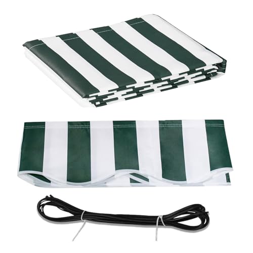 Ausziehbares Ersatztuch, Sonnenschutz, wasserdichter Stoff, Baldachin, Oberseite, Sonnenschutz, Leinwand für Zuhause, Markt, Tür, Garten, Innenhof (6 x 2,5 m, Grün / Weiß gestreift) von Generisch