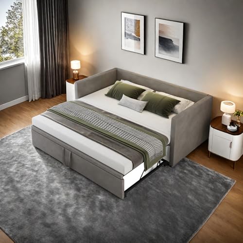 Ausziehbares Schlafsofa für 2 Samt-Tagesbetten mit Lattenrost und Rückenlehne, multifunktionales Ausziehbett, grau, 90 cm, 180 x 200 cm, keine Matratze im Lieferumfang enthalten, stilvolle Schlafcouch Ausziehbares Schlafsofa für 2 Samt-Tagesbetten mit Lattenrost und Rückenlehne, multifunktionales Ausziehbett, grau, 90 cm, 180 x 200 cm, keine Matratze im Lieferumfang enthalten, stilvolle Schlafcouch von Generisch