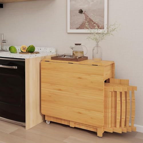 Ausziehbares zusammenklappbares Esszimmer-Set mit Aufbewahrungsstühlen und Bremsrollen – platzsparende Lösung für kompakte Küchen Ausziehbares zusammenklappbares Esszimmer-Set mit Aufbewahrungsstühlen und Bremsrollen – platzsparende Lösung für kompakte Küchen von Generisch