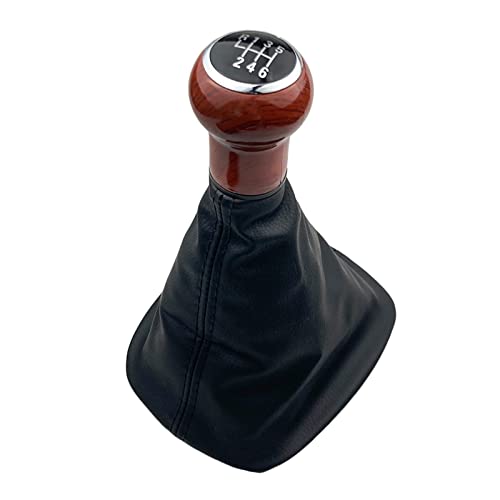 Auto-Schaltknauf 5/6 für Geschwindigkeit PU Leder Pfirsich Holz Griff Schaltknauf Leder Gamasche Boot Abdeckung Fall Haut Für VW Für passat B5 B5.5 Auto Styling(6 Speed Black 4) von Generisch