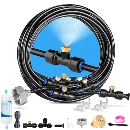 Automatisches Gartenbewässerungssystem, Nebelkühlung mit Messing-Nebeldüsen und Wasserfilter, vormontiertes Wassernebelkühlungssystem für Gewächshäuser (15M) von Generisch