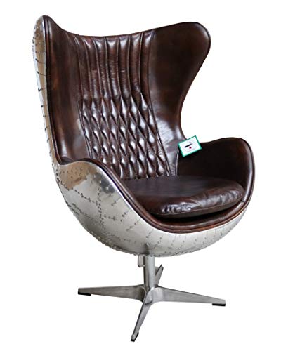 Aviator Drehstuhl, Eierstuhl, handgefertigtes Vintage-Design, braunes Leder und Retro-Aluminiumrahmen Aviator Drehstuhl, Eierstuhl, handgefertigtes Vintage-Design, braunes Leder und Retro-Aluminiumrahmen von Generisch
