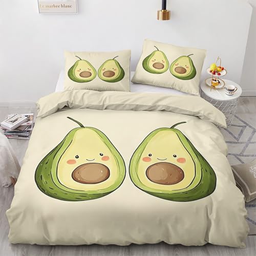 Avocado Deko - Avocado Bettwäsche 135x200 Winter, Süße Cartoon Frucht Bettbezug 135 x 200 2er Set mit 1 Kissenbezug 80x80, Weiche Mikrofaser Winterbettwäsche mit Reißverschluss I#&14 von Generisch