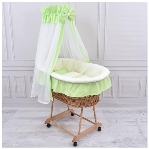 Baby Delux Baby Stubenwagen Komplett Set Babybett Matratze mit Rollen Bettwäsche Set Ausstattung (grün Creme) von Generisch