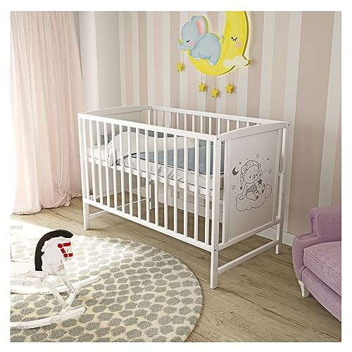 Baby Delux Babybett Kinderbett Gitterbett 120x60 weiß mit Matratze mit süßem Motiv Traumbär (mit Schaumstoffmatratze 120x60x6 cm) von Generisch