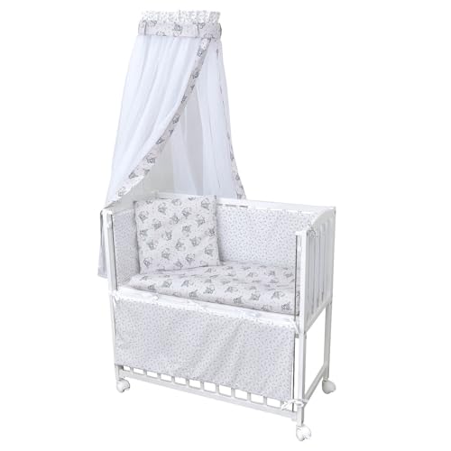 Baby Delux Beistellbett Babybett Stubenwagen weiß 90x40 mobil mit Rädern inkl. Matratze und Bettwäsche Set mehrteilig (Kuschelhase beige) von Generisch