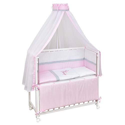 Baby Delux Beistellbett Babybett Stubenwagen weiß 90x40 mobil mit Rädern inkl. Matratze und Bettwäsche Set mehrteilig (Princess) von Generisch