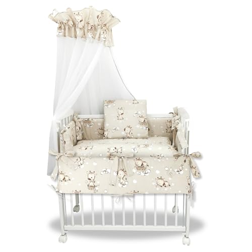 Baby Delux Beistellbett Set Babybett Komplett Set Stubenwagen weiß 90x40 mobil mit Rädern inkl. Bettwäsche Matratze (Giraffe beige) von Generisch