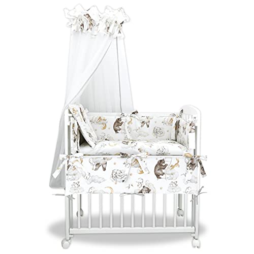 Baby Delux Beistellbett Set Babybett Komplett Set Stubenwagen weiß 90x40 mobil mit Rädern inkl. Bettwäsche Matratze (Teddy und Freunde beige) von Generisch