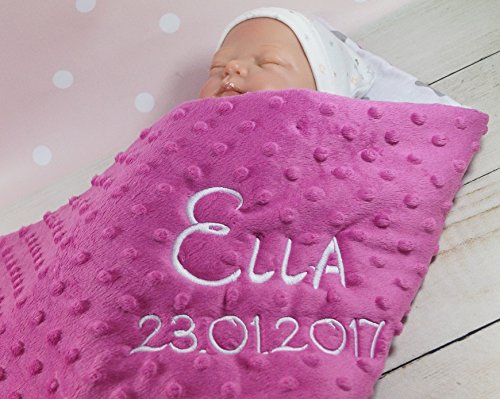 Generisch Babydecke mit Namen und Datum Bestickt Minky Baumwolle Füllung personalisiert (Pink - Sternen) von Generisch