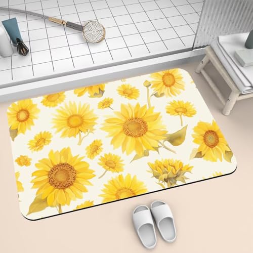 Badematte Rutschfest Super Absorbierende Badezimmerteppich, Badteppich 60x90cm Dünn Badvorleger Duschvorleger Schnell Trocknend, Waschbare Teppiche Schmutzfangmatte Schnelltrocknende Teppich Gelb 2-67 von Generisch