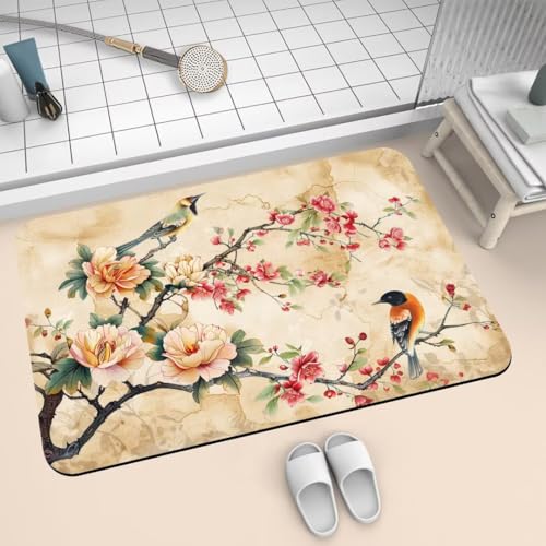 Badematte Rutschfest Super Absorbierende Badezimmerteppich Badteppich 120x170cm Badvorleger Duschvorleger Schnell Trocknend, Waschbare Teppiche Schmutzfangmatte Schnelltrocknende Teppich Bird 2-595 von Generisch
