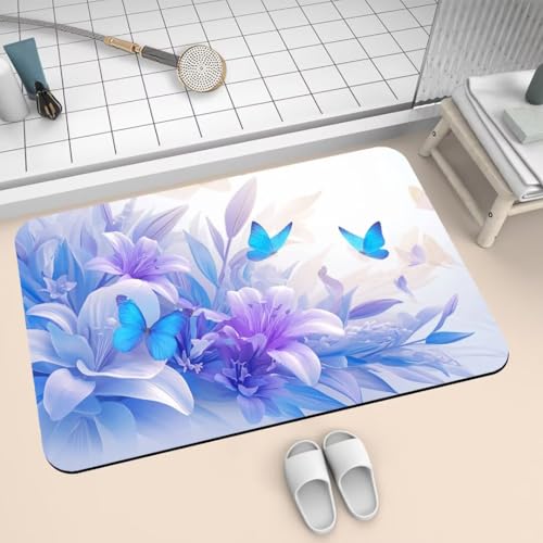 Badematte Rutschfest Super Absorbierende Badezimmerteppich Badteppich 40x60cm Badvorleger Duschvorleger Schnell Trocknend, Waschbare Teppiche Schmutzfangmatte Schnelltrocknende Teppich Butterfly 2-649 von Generisch
