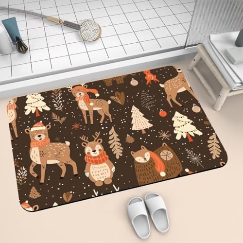 Badematte Rutschfest Super Absorbierende Badezimmerteppich Badteppich 50x80cm Dünn Badvorleger Duschvorleger Schnell Trocknend, Waschbare Teppiche Schmutzfangmatte Schnelltrocknende Teppich Deer 2-664 von Generisch
