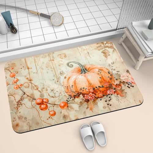 Badematte Rutschfest Super Absorbierende Badezimmerteppich Badteppich 70x120cm Badvorleger Duschvorleger Schnell Trocknend, Waschbare Teppiche Schmutzfangmatte Schnelltrocknende Teppich Autumn 2-694 von Generisch