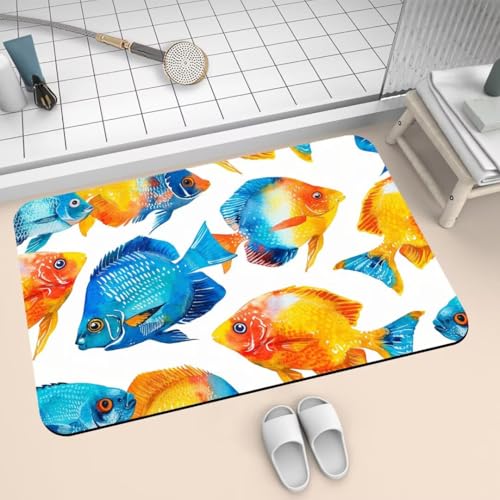 Badematte Rutschfest Super Absorbierende Badezimmerteppich Badteppich 70x120cm Badvorleger Duschvorleger Schnell Trocknend, Waschbare Teppiche Schmutzfangmatte Schnelltrocknende Teppich Fish 2-748 von Generisch