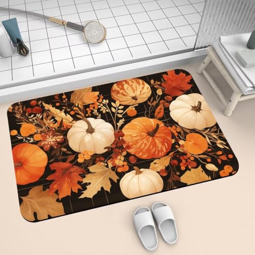 Badematte Rutschfest Super Absorbierende Badezimmerteppich Badteppich 80x140cm Badvorleger Duschvorleger Schnell Trocknend, Waschbare Teppiche Schmutzfangmatte Schnelltrocknende Teppich Autumn 2-688 von Generisch