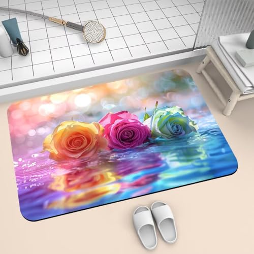 Badematte Rutschfest Super Absorbierende Badezimmerteppich Badteppich 80x140cm Badvorleger Duschvorleger Schnell Trocknend, Waschbare Teppiche Schmutzfangmatte Schnelltrocknende Teppich Colorful 2-577 von Generisch