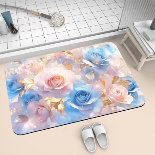 Badematte Rutschfest Super Absorbierende Badezimmerteppich Badteppich 80x140cm Badvorleger Duschvorleger Schnell Trocknend, Waschbare Teppiche Schmutzfangmatte Schnelltrocknende Teppich Pink 2-301 von Generisch