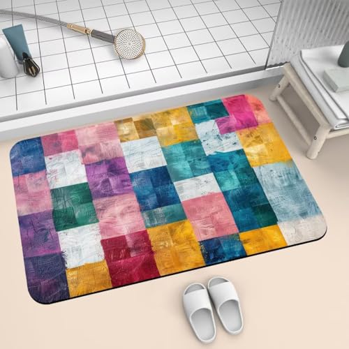 Badematte Rutschfest Super Absorbierende Badezimmerteppich Badteppich 80x140cm Badvorleger Duschvorleger Schnell Trocknend, Waschbare Teppiche Schmutzfangmatte Schnelltrocknende Teppich Square 2-346 von Generisch