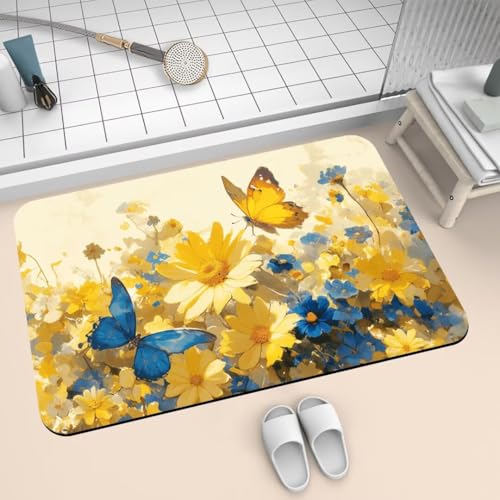 Badematte Rutschfest Super Absorbierende Badezimmerteppich Badteppich 80x140cm Badvorleger Duschvorleger Schnell Trocknend Waschbare Teppiche Schmutzfangmatte Schnelltrocknende Teppich Butterfly 2-592 von Generisch