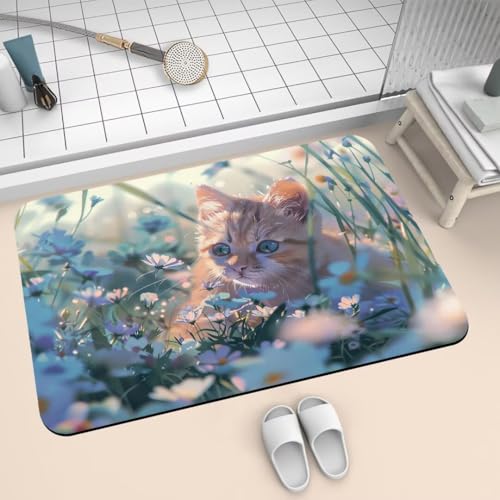 Badematte Rutschfest Super Absorbierende Badezimmerteppich Badteppich 80x140cm Dünn Badvorleger Duschvorleger Schnell Trocknend, Waschbare Teppiche Schmutzfangmatte Schnelltrocknende Teppich Cat 2-727 von Generisch