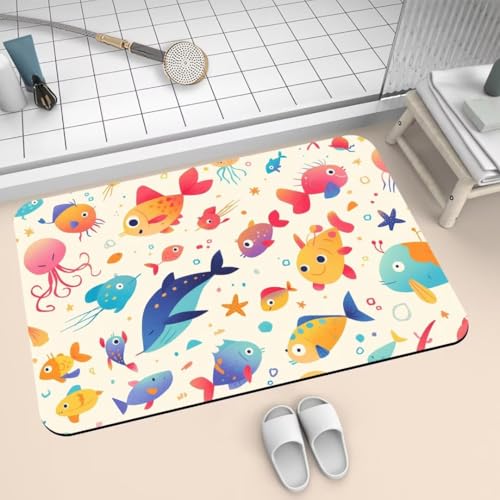 Badematte Rutschfest Super Absorbierende Badezimmerteppich Badteppich 90x150cm Badvorleger Duschvorleger Schnell Trocknend, Waschbare Teppiche Schmutzfangmatte Schnelltrocknende Teppich Colorful 2-739 von Generisch