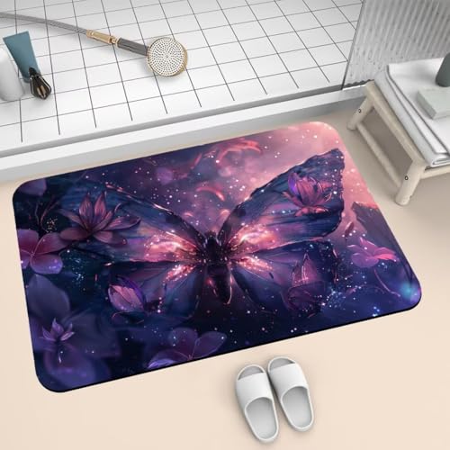 Badematte Rutschfest Super Absorbierende Badezimmerteppich Badteppich 90x150cm Badvorleger Duschvorleger Schnell Trocknend Waschbare Teppiche Schmutzfangmatte Schnelltrocknende Teppich Butterfly 2-586 von Generisch