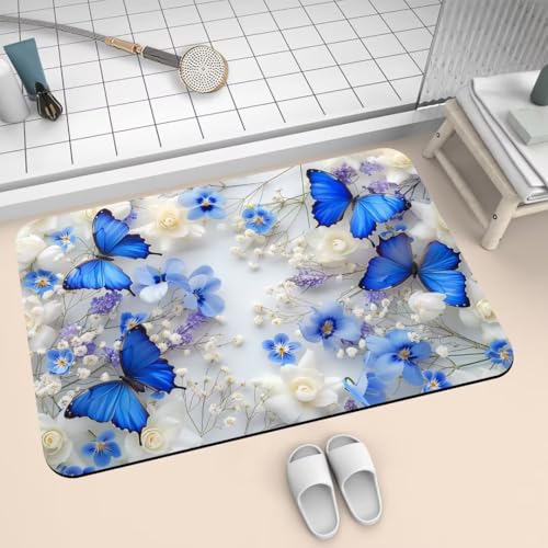 Badematte Rutschfest Super Absorbierende Badezimmerteppich Badteppich 90x150cm Badvorleger Duschvorleger Schnell Trocknend Waschbare Teppiche Schmutzfangmatte Schnelltrocknende Teppich Butterfly 2-655 von Generisch
