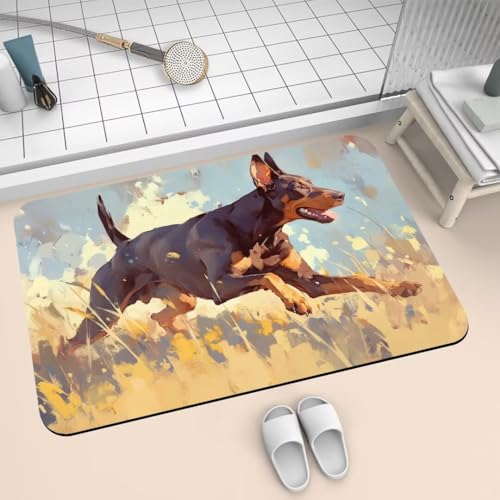 Badematte Rutschfest Super Absorbierende Badezimmerteppich Badteppich 90x150cm Dünn Badvorleger Duschvorleger Schnell Trocknend, Waschbare Teppiche Schmutzfangmatte Schnelltrocknende Teppich Dog 2-589 von Generisch