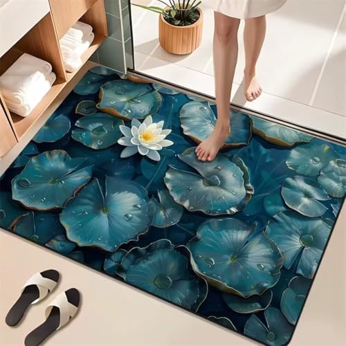 Badematte Rutschfeste Badteppich 70x120cm Waschbar Schnelltrocknende Badezimmerteppich Groß Dünn Teppich Badezimmer Badvorleger, Duschvorleger für Dusche, Badewannen, Küche, Toilette Deko Leaves 5-418 von Generisch