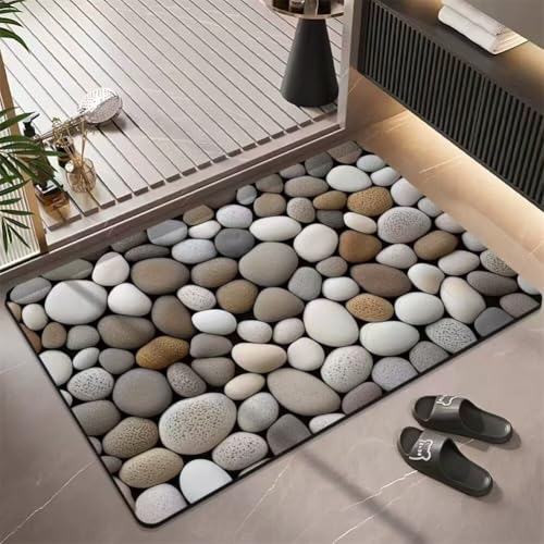 Badematte Rutschfeste Badteppich 70x120cm Waschbar Schnelltrocknende Badezimmerteppich Groß Dünn Teppich Badezimmer Badvorleger, Duschvorleger für Dusche, Badewannen, Küche, Toilette Deko Stein 5-70 von Generisch