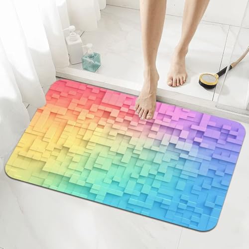 Badematte Rutschfester 120x170cm, Super Absorbierende Badezimmerteppich, Schnelltrocknende Badteppich Badvorleger Rutschfest Waschbar Teppiche Badezimmer, Duschvorleger Dünn Fußmatte Rainbow 5-907 von Generisch