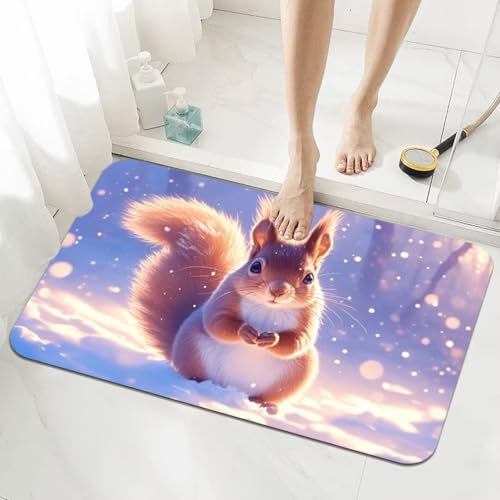 Badematte Rutschfester 140x200cm, Super Absorbierende Badezimmerteppich, Schnelltrocknende Badteppich Badvorleger Rutschfest Waschbar Teppiche Badezimmer, Duschvorleger Dünn Fußmatte Squirrel 5-1029 von Generisch