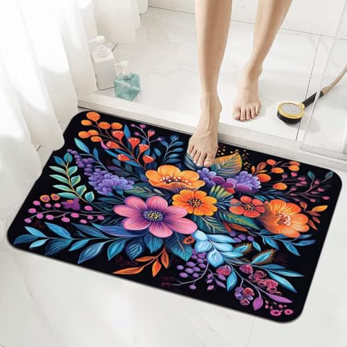 Badematte Rutschfester 140x200cm, Super Absorbierende Badezimmerteppich, Schnelltrocknende Badteppich Badvorleger Rutschfest Waschbar Teppiche Badezimmer, Duschvorleger Extra Dünn Fußmatte Daisy 5-337 von Generisch