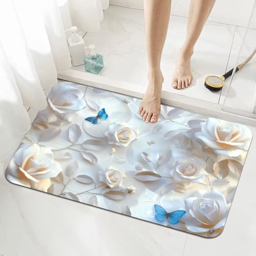 Badematte Rutschfester 140x200cm, Super Absorbierende Badezimmerteppich, Schnelltrocknende Badteppich Badvorleger Rutschfest Waschbar Teppiche Badezimmer, Duschvorleger Extra Dünn Fußmatte Rose 5-955 von Generisch