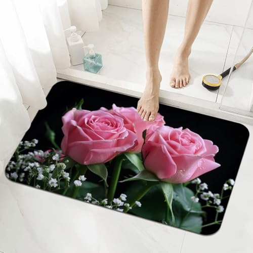Badematte Rutschfester 160x230cm, Super Absorbierende Badezimmerteppich, Schnelltrocknende Badteppich Badvorleger Rutschfest Waschbar Teppiche Badezimmer, Duschvorleger Extra Dünn Fußmatte Rose 5-949 von Generisch