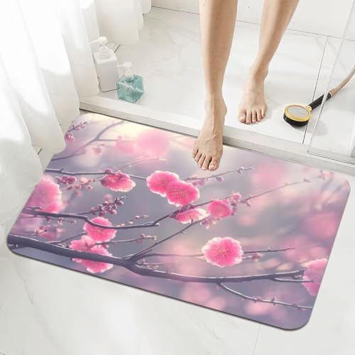 Badematte Rutschfester 40x60cm, Super Absorbierende Badezimmerteppich, Schnelltrocknende Badteppich Badvorleger Rutschfest Waschbar Teppiche Badezimmer, Duschvorleger Extra Dünn Fußmatte Cherry 5-205 von Generisch