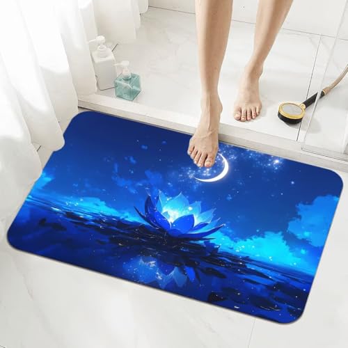 Badematte Rutschfester 50x80cm, Super Absorbierende Badezimmerteppich, Schnelltrocknende Badteppich Badvorleger Rutschfest Waschbar Teppiche Badezimmer, Duschvorleger Extra Dünn Fußmatte Blue 5-117 von Generisch