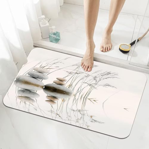 Badematte Rutschfester 50x80cm, Super Absorbierende Badezimmerteppich, Schnelltrocknende Badteppich Badvorleger Rutschfest Waschbar Teppiche Badezimmer, Duschvorleger Extra Dünn Fußmatte Stone 5-1031 von Generisch