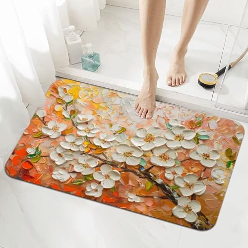Badematte Rutschfester 60x90cm, Super Absorbierende Badezimmerteppich, Schnelltrocknende Badteppich Badvorleger Rutschfest Waschbar Teppiche Badezimmer, Duschvorleger Extra Dünn Fußmatte Cherry 5-201 von Generisch