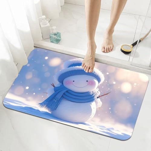 Badematte Rutschfester 80x120cm, Super Absorbierende Badezimmerteppich, Schnelltrocknende Badteppich Badvorleger Rutschfest Waschbar Teppiche Badezimmer, Duschvorleger Dünn Fußmatte Snowman 5-993 von Generisch