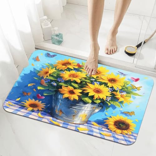 Badematte Rutschfester 80x120cm, Super Absorbierende Badezimmerteppich, Schnelltrocknende Badteppich Badvorleger Rutschfest Waschbar Teppiche Badezimmer, Duschvorleger Dünn Fußmatte Sunflower 5-1069 von Generisch