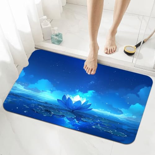 Badematte Rutschfester 80x120cm, Super Absorbierende Badezimmerteppich, Schnelltrocknende Badteppich Badvorleger Rutschfest Waschbar Teppiche Badezimmer, Duschvorleger Extra Dünn Fußmatte Lotus 5-667 von Generisch