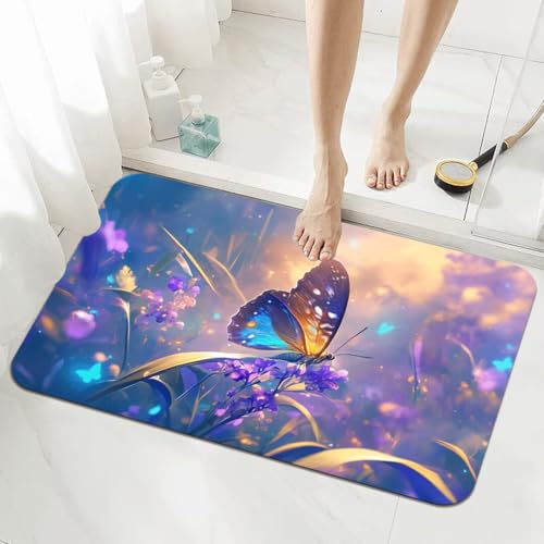 Badematte Rutschfester 80x150cm, Super Absorbierende Badezimmerteppich, Schnelltrocknende Badteppich Badvorleger Rutschfest Waschbar Teppiche Badezimmer, Duschvorleger Dünn Fußmatte Butterfly 5-151 von Generisch