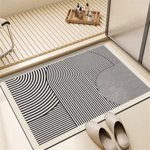 Badematte rutschfeste Badteppich 90x150cm Waschbar Schnelltrocknende Badezimmerteppich Groß Teppich Badezimmer Badvorleger, Duschvorleger für Dusche, Badewannen, Küche, Toilette Deko Streifen 5-91 von Generisch