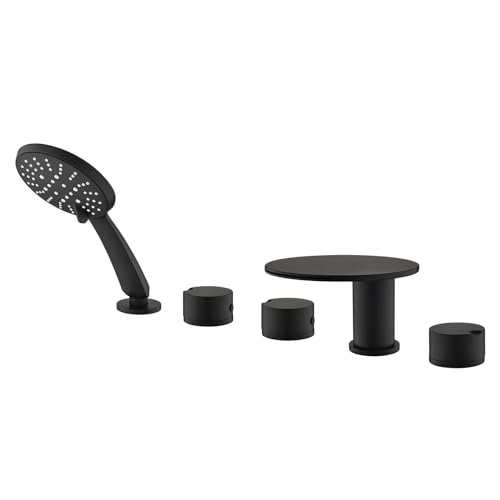Badewannenarmatur, Wasserfall-Wasserhahn, mit 3 Modi, Handbrause, Wasserfall, Badewanne, Duscharmaturen + Duschset (5 Löcher) Schwarz von Generisch
