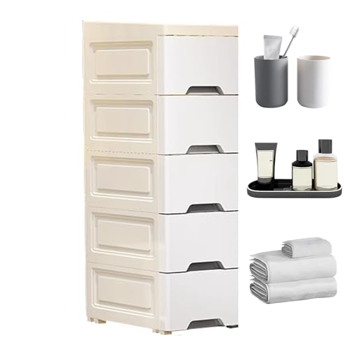 Badezimmer Aufbewahrungsschrank,Stehschrank Mit Rollen Platzsparend Für Kleine Räume - Vertikaler Ordnungsturm Mit 5 Schubladen Design Für Wohnheim Wohnzimmer Bad von Generisch
