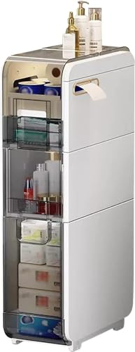 Badezimmer-Bodenschrank mit transparenten Schubladen und Rollen, vertikale Aufbewahrungseinheit für enge Räume, Kunststoff-Toilettenpapier-Organizer, 3-stöckiges Design Badezimmer-Bodenschrank mit transparenten Schubladen und Rollen, vertikale Aufbewahrungseinheit für enge Räume, Kunststoff-Toilettenpapier-Organizer, 3-stöckiges Design von Generisch